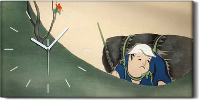 Produktbild von Wandbild Leinwand Bilder mit Uhr 60x30 Malerei Abstrakter Mann Blumen Asiatische - weiße Hände