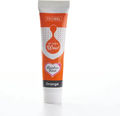 Produktbild von Rainbow Dust ProGel Lebensmittelfarbe Orange 25 g, Gel, Orange, Künstliche Lebensmittelfarbstoffe, Marzipan, Kuchenteig, Zuckerpaste, 25 g, Tube