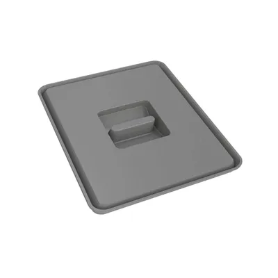A gray lid for a trash sorter is shown from a slightly elevated angle against a white background.