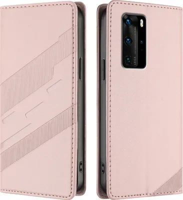 Produktbild von Hülle für Huawei P40 Pro, Kunstleder Brieftaschen Handyhülle mit Kartenfach und Standfunktion Pink