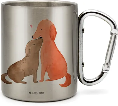 Produktbild von Mr. & Mrs. Panda Thermobecher Hunde Liebe - Transparent - Geschenk, Vertrauen, Herz, Kuss, Sprüche, Teebecher, Becher Aus Edelstahl, Edelstahlbecher, Hund, Teetasse