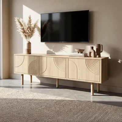 Produktbild von Skandinavischer TV-Schrank, 160 cm, 3 Türen, Eichenoptik, SASKIA