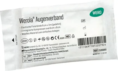 Produktbild von Steriler ovaler Augenverband mit Wattefüllung, druckfrei, elastischer Fixierbinde