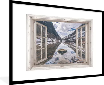 Produktbild von MuchoWow® Gerahmtes Poster Durchblick - Berge - Stein 90x60 cm - Poster mit Schwarzem Bilderrahmen Wandposter Rahmen Foto Bilder - Wanddekoration - Fotos