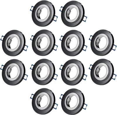 Produktbild von SWEET LED 10er Set Glas Einbaustrahler Schwarz Rund – Schwenkbar & Flach – inkl. GU10 Fassung – Deckenstrahler Spot Rahmen für 68mm Lochmaß