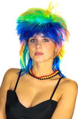 Produktbild von bunte 80er Jahre Vokuhila Rockstar Perücke für Damen