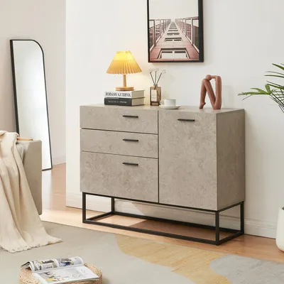 Produktbild von Sideboard 'Lavangen' mit einer Tür und 3 Schubladen 75 x 100 x 35 cm Betonoptik, hell