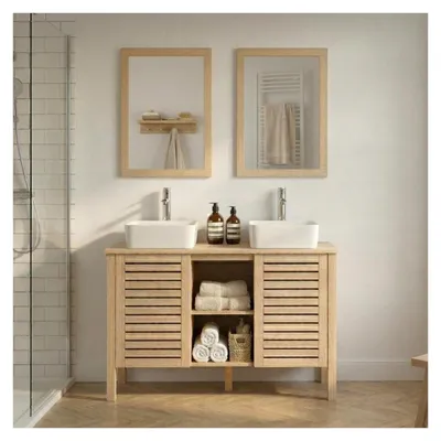 Produktbild von TALIX 120 cm Eichen-Doppelwaschtisch mit Armaturen und Spiegel