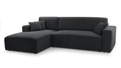 Produktbild von AX LIVING Catea Eckschlafsofa mit Bettkasten L – Dunkelgraues Ecksofa 279cm