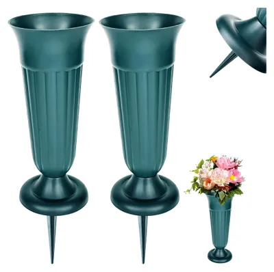 Produktbild von 2 Stück Grabvase mit Erdspieß, Friedhofsvase mit Sockel für Blumen als Grabschmuck und Gedenkgeschenke