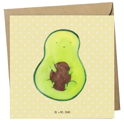 Produktbild von Mr. & Mrs. Panda Grußkarte Avocado Kern - Gelb Pastell - Geschenk, Glückwunschkarte, Klappkarte, faltkarte, Spruch Leben, Pflanze, glücklich, anlasskarte, doppelkarte