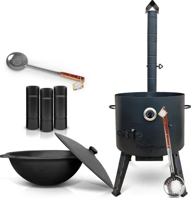 Produktbild von Utschak Uchag Feuerofen Ø 49 cm 2 mm Stahl mit Usbekische Kazan 22 L Казан Учаг