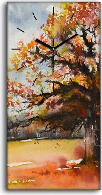 Produktbild von Wohnzimmer-Bild Leinwand Uhr Geräuschlos 30x60 Baum Herbst Landschafts Blätter - schwarze Hände