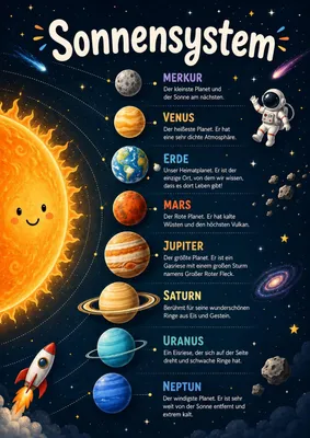 Produktbild von Sonnensystem Lernposter DIN A2 – Kinderposter mit Planeten, Sonne & Astronaut, matt