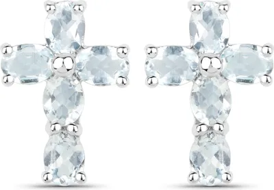 Produktbild von Vira Jewels Ohrringe Silber 925 rhodiniert Kreuz-Motiv mit echten Aquamarin-Steinen