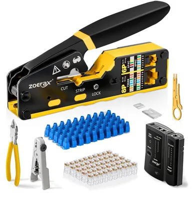 Produktbild von Crimpzange Netzwerk-Crimpwerkzeug Set - RJ45 - 8-in-1 - Cat6 - 50 Steckverbinder