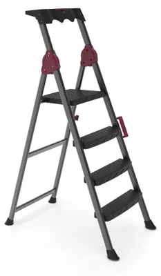 Productafbeelding van Evila Originals, hoogwaardige uitschuifbare ladders gemaakt van 100% staal, verkrijgbaar in zwart, grijs en bordeauxrood, draagvermogen 150 kg