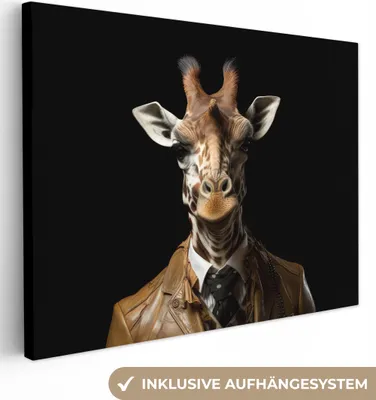 Produktbild von MuchoWow® - Leinwandbilder - Giraffe - Porträt - Braun - Tier, Wandbild, Wanddeko Bilder Wohnzimmer, 120x90 cm