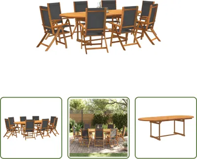 Produktbild von The Living Store 9-tlg. Garten-Essgruppe Massivholz Akazie und Textilene