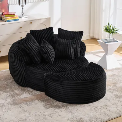 Imagen del producto de STILVORA: Sofá cama sin patas, con reposapiés, banco de lectura tapizado en suave tejido de cuerda, banco para el salón y la sala de juegos