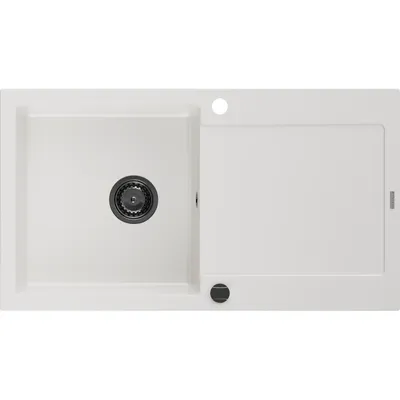 Obrázek produktu pro Mexen Leo 1-miskový granitový dřez s odkapávačem 900 x 500 mm, Bílá, sifon Černá - 6501901010-20-B