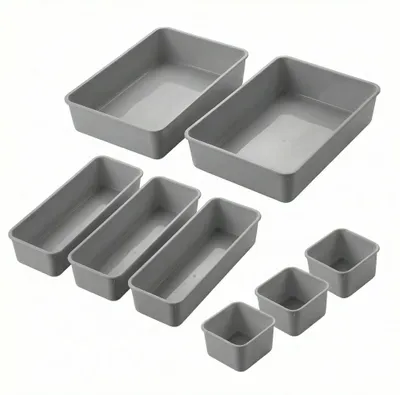 Schubladen-Organizer-Set, 8-teilig, PP, 3 Größen, stapelbar, grau