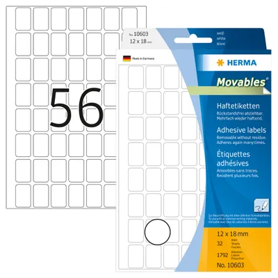Produktbild von HERMA Etiketten "Movables" 12 x 18 mm zur Handbeschriftung weiß 1.344 Etiketten