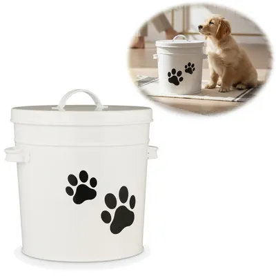 Produktbild von LS-LebenStil Vintage Futterdose Metall Weiß 24cm Hundefutter Eimer mit Deckel Aufbewahrung Futtertonne Futterbox Futtereimer für Trockenfutter