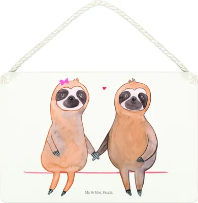 Produktbild von Mr. & Mrs. Panda Schild Faultier Pärchen DIN A4 - Weiß - Geschenk, Liebe, kleine aufmerksamkeit, Türschild, Faultiere, Deko Wandbild, Dekobrett, Holz