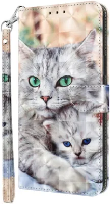 Produktbild von CLM-Tech Handyhülle kompatibel mit Xiaomi Redmi Note 15 5G Hülle - Tasche aus Kunstleder - Klapphülle mit Ständer und Kartenfächern - Schutzhülle Wallet Case Cover Katze und Kätzchen