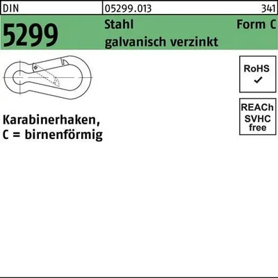 Obrázok produktu pre DIN 5299-C Hasičská karabína oceľ C 100 x 10 pozinkovaná 50 ks