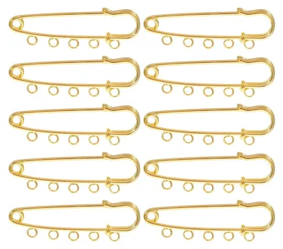 Produktbild von Goldene Sicherheitsnadeln 10 Stück mit 5 Ösen für Bastelarbeiten an Broschen und Accessoires