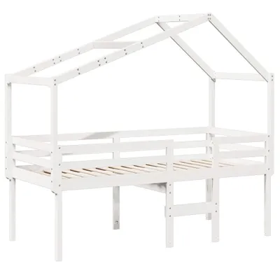 Produktbild von Hochbett mit Dach Weiß 90x190 cm Massivholz Kiefer