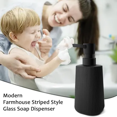 Produktbild von Seifenspender Glas Schwarz Matt Spülmittelspender Seifenspender Küche mit Pumpspender für Arbeitsplatten für Badezimmer und Küchenspülen (1, Schwarz)