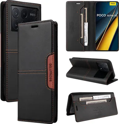 Obrázek produktu pro Pouzdro pro Xiaomi Poco X6 Pro/Redmi K70E, kožené flipové peněženkové pouzdro s přihrádkou na karty a stojánkem Černý