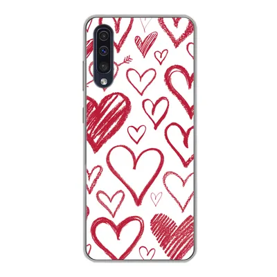 Produktbild von MuchoWow® Handyhülle Schutzhülle Hülle für Samsung Galaxy A30s Eine Illustration mit mehreren Herzen auf weißem Hintergrund Silikon Softcase Handy Hülle - Karteninhaber