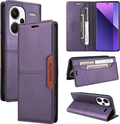 Produktbild von Handyhülle für Xiaomi Redmi Note 13 Pro+ Hülle, Leder Flip Wallet Kartenfach Stand Schutzhülle Lila