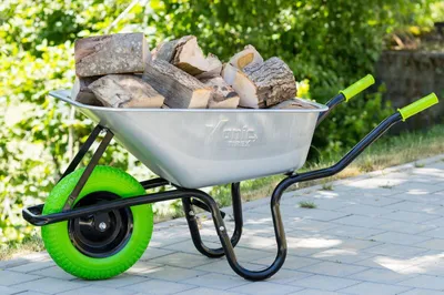 Produktbild von TIREX by xonic® Schubkarre mit Stahlfelge – Verzinkte Wanne bis 250kg/ 100l  PolyurethanPU Grün Silber