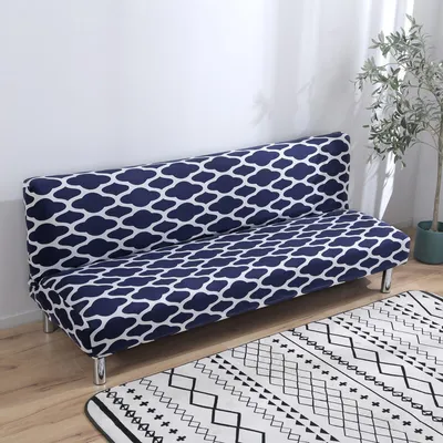 Produktbild von Klappsofabettbezug Einfarbiger Futon Armloser Schonbezug Polyester Elastischer Stoff All-Inclusive-Bezug - Marineblau