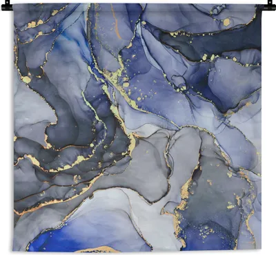 Produktbild von MuchoWow® Wandteppich Wandbehang Marmor - Gold - Abstrakt - Blau 90x90 cm Tapisserie Dekoration Wandtuch - Wandaufhänger