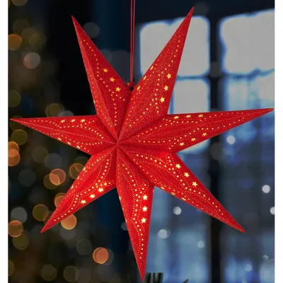 Produktbild von Papiersternen Weihnachtsstern Fensterdeko - Hängend - 60 cm - Rot - Mit E14-Fassung und Kabel 3,5 m