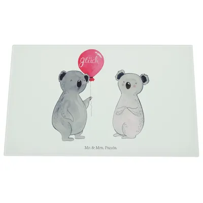 Produktbild von Mr. & Mrs. Panda Glas Schneideplatte Koala Luftballon - Weiß - Geschenk, Geburtstag, Glasplatte Schneidebrett, Hackbrett, Küchenbrett, Schneidplatte, Party