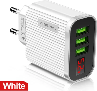 Immagine prodotto di 3 porte Usb Caricabatterie per telefoni cellulari Display digitale 5V/3.1A Adattatore di ricarica rapida Bianco Spina UE