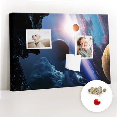 Imagen del producto de Tablero de corcho con chinchetas - Panel con chinchetas para fotografías y notas - 60x40 cm - 100 chinchetas metálicas