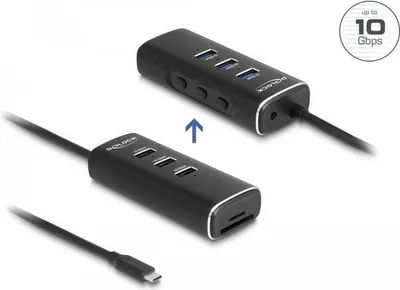Obrázok produktu pre DeLOCK 64234, USB 3.2 Gen 1 (3.1 Gen 1) Type-C, USB 3.2 Gen 1 (3.1 Gen 1) Type-A, Microsd (transflash), MicroSDHC, MicroSDXC, SD, SDHC, SDXC, 10000 Mbit/s, Čierna, Kov