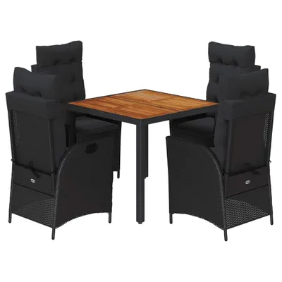 Obrázok produktu pre vidaXL 5-dielny záhradný jedálenský set s vankúšmi Black Poly Rattan