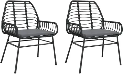 Produktbild von 2er-Set schwarze Poly-Rattan-Gartenstühle mit Kissen für Garten und Terrasse
