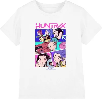 Produktbild von KPop Demon Hunters T-Shirt Uni Huntrix - Neon Comic Anime weiß 140