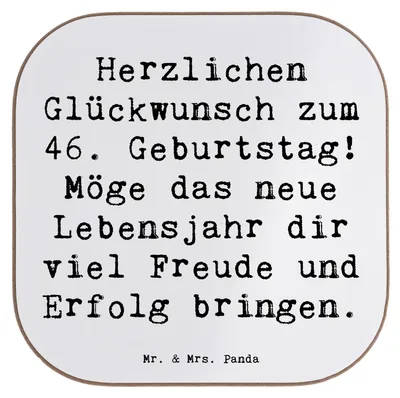 Produktbild von Mr. & Mrs. Panda Untersetzer für Gläser Spruch 46. Geburtstag - Weiß - Geschenk, Coaster, feiern, Jubiläum, Tischuntersetzer, 46 Jahre, Holzuntersetzer, Glückwunsch