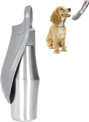 Image de Bouteille d'eau pliable pour chien - Distributeur d'eau portable - Promenade avec le chien - Conception étanche - 750 ml - Gris